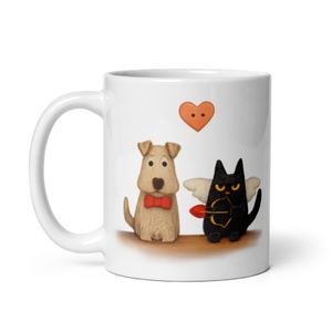  Naughty Black Cupid Kitty With Dog  - Novelty Mug 