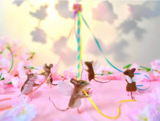 'Maypole Mice' '8x10'  Framed Fine Art Print Created From 3D Felted Art By Rachel Austin