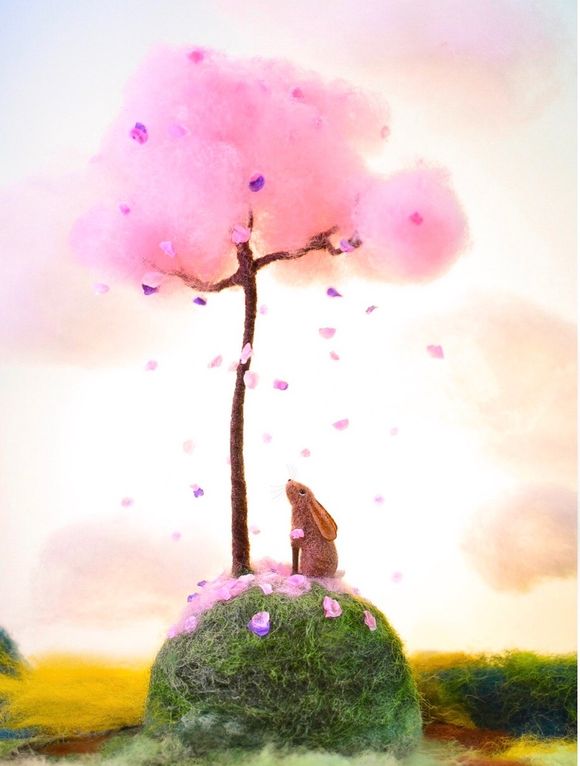 'Beneath The Blossom'  8 x 10' Framed Art Print Created From Needle Felted Art By Rachel Austin