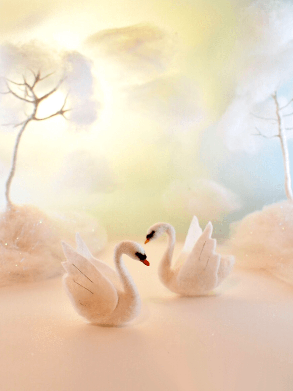 'The Ice Swans' 8x10  Framed Fine Art Print Created From Needle Felted Art By Rachel Austin