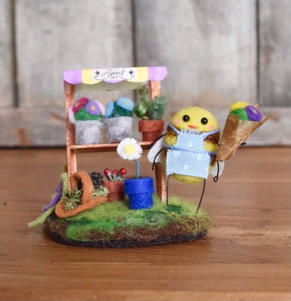 Ready Made Felted Busy Bee Ornament - Florist - Dollhouse Miniature