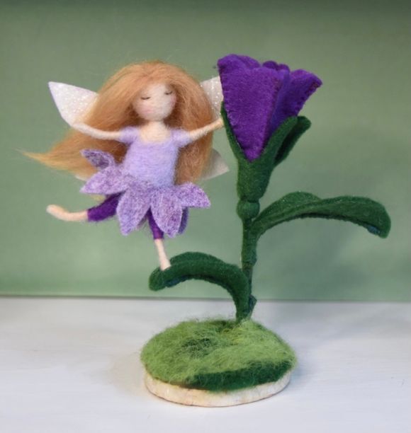 Ready Made Felted Purple Fairy On Flower Ornament - Miniatures