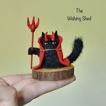 Hand stitched Black Naughty Cat in Devil costume 