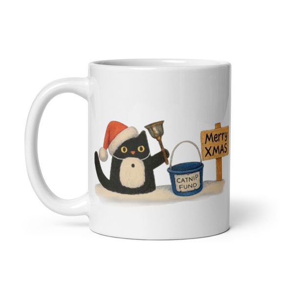 Bell Ringing Naughty Santa Cat With Cat Nip Fund - Novelty Mug 