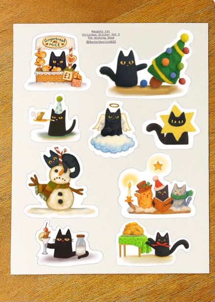 Naughty Cat Christmas Sticker Set 2 - Digital Download - 9 Stickers