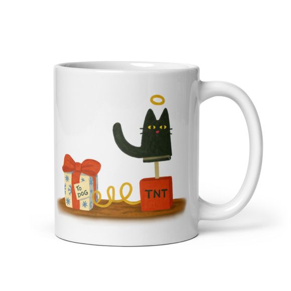 A Surprise For Dog - Naught Cat With Explosive Gift - Novelty Mug 