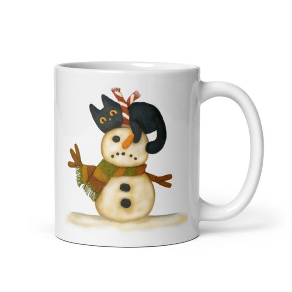 Not The Nose! Naughty Cat On Snowman - Novelty Mug 