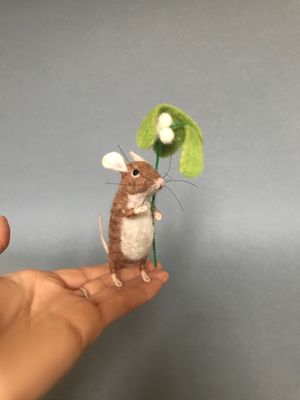 Needle Felted Life-like Mouse With Mistletoe by Rachel Austin