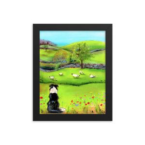 &#x27;Hills &amp; Tails&#x27; Collie Watching Over The Sheep &#x27;8x10  Framed Art Print Of An original Pastel Drawing