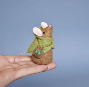 Hand-Stitched brown herbalist mouse Ornament 