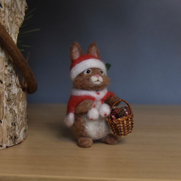 Needle Felted Little Christmas Bunny  - Ornament 