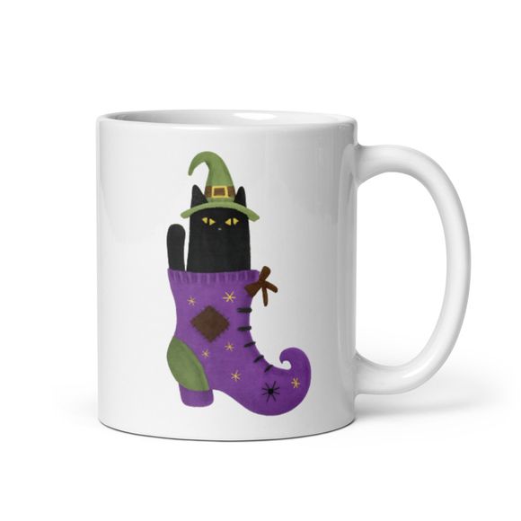 Naughty Witchy Cat In Witches Shoe  - Novelty Mug 