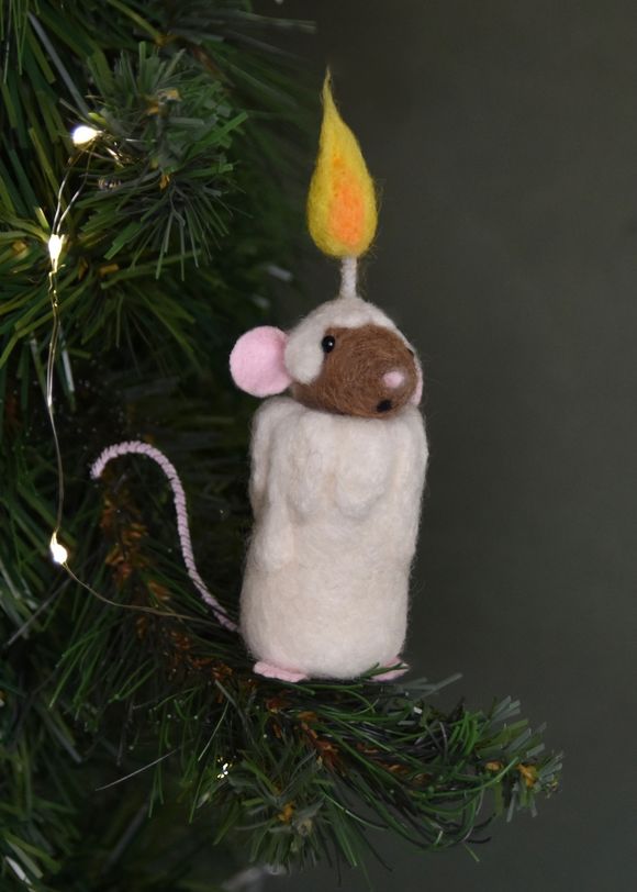 Needle Felted Mouse in Candle Costume - Ornament 