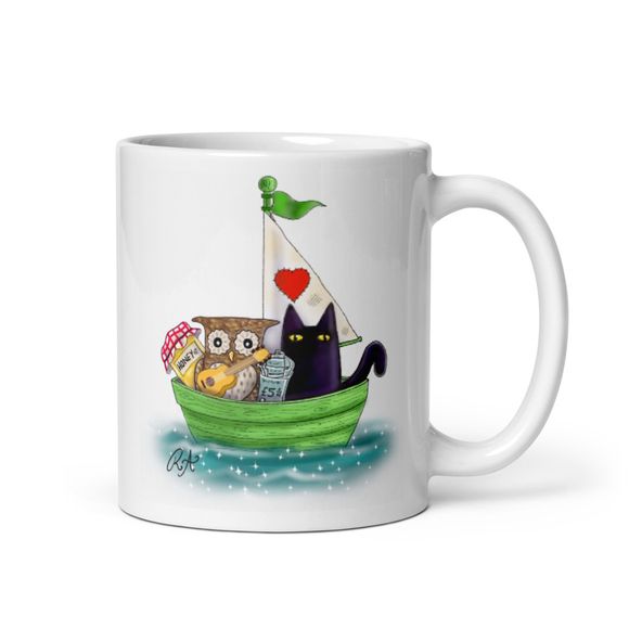 The Owl &amp; The Naughty Pussycat - White Ceramic Glossy Mug