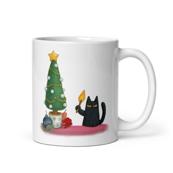 A Bit Extreme Kitty! Naughty Cat Destroying Christmas Tree - Novelty Mug 