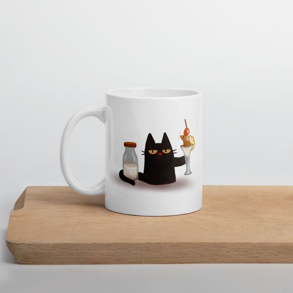 Cocktail With Mouse - Naughty Black Kitty Cat  - Novelty Mug 