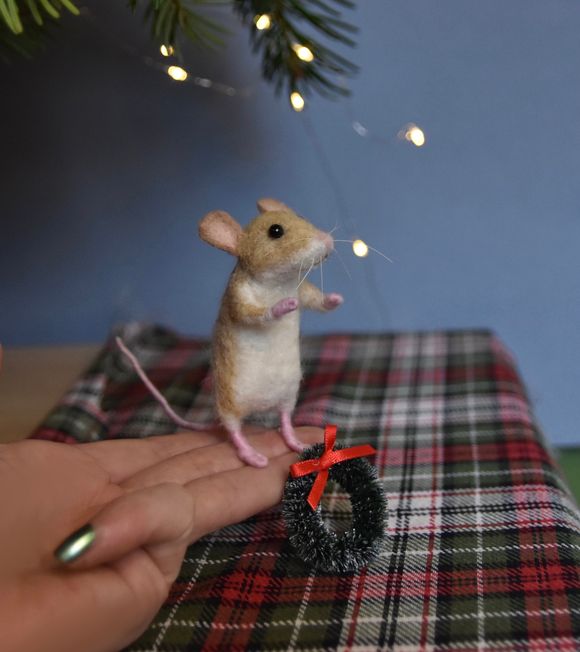 Needle Felted Lifelike Golden Brown Dormouse - Ornament 