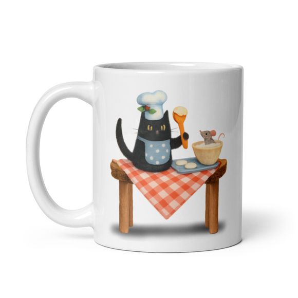 Baking With Mouse - Naughty Black Kitty Cat  - Novelty Mug 