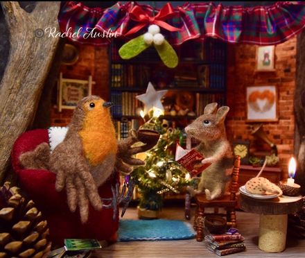Mouse Reads To Robin - 8&#x27; x 10&#x27;  Framed Print Created From Needle Felted 3D Artwork By Rachel Austin