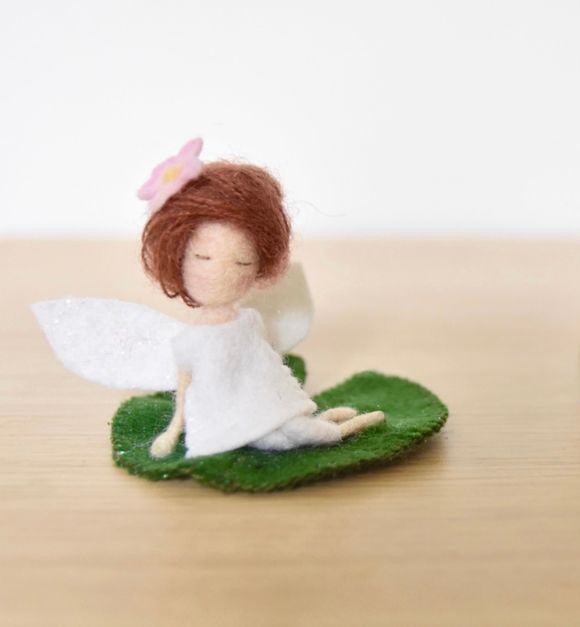 Ready Made Felted  Fairy On Lily Pad - Ornament - Miniatures