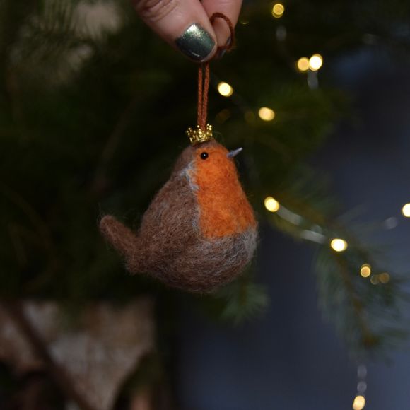 Needle Felted King Robin  - Ornament 