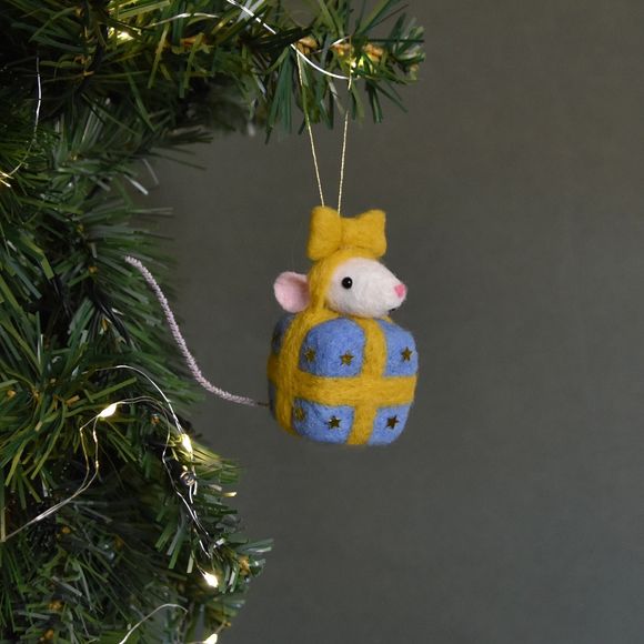 Needle Felted White Mouse in Christmas Gift - Ornament 