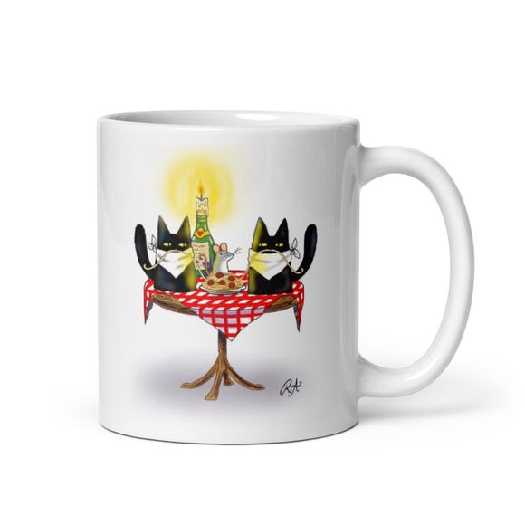 &#x27;Spaghetti Kiss&#x27; Funny Cat Mug - Valentines Day Gift - Romantic