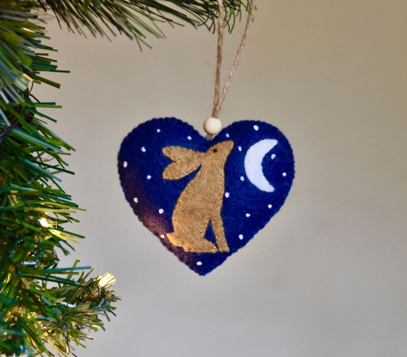 Moon Gazing Hare Ornament -  Sewing Pattern - Christmas Tree Bauble Tutorial 