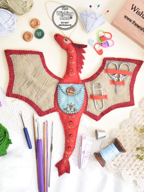 Dracosa The Dragon - Sewing Case / Crochet Hook Holder - Felt Sewing Pattern The Wishing Shed®️ 