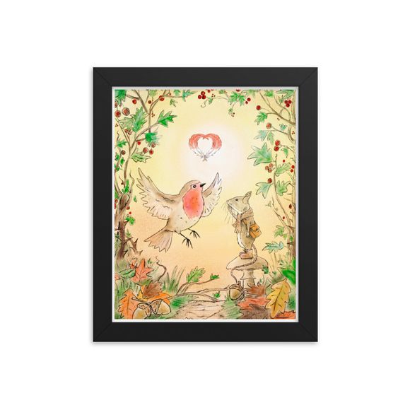 'Robin's Gift' An 8x10 Framed Fine Art Print Of An Original Drawing By Rachel Austin