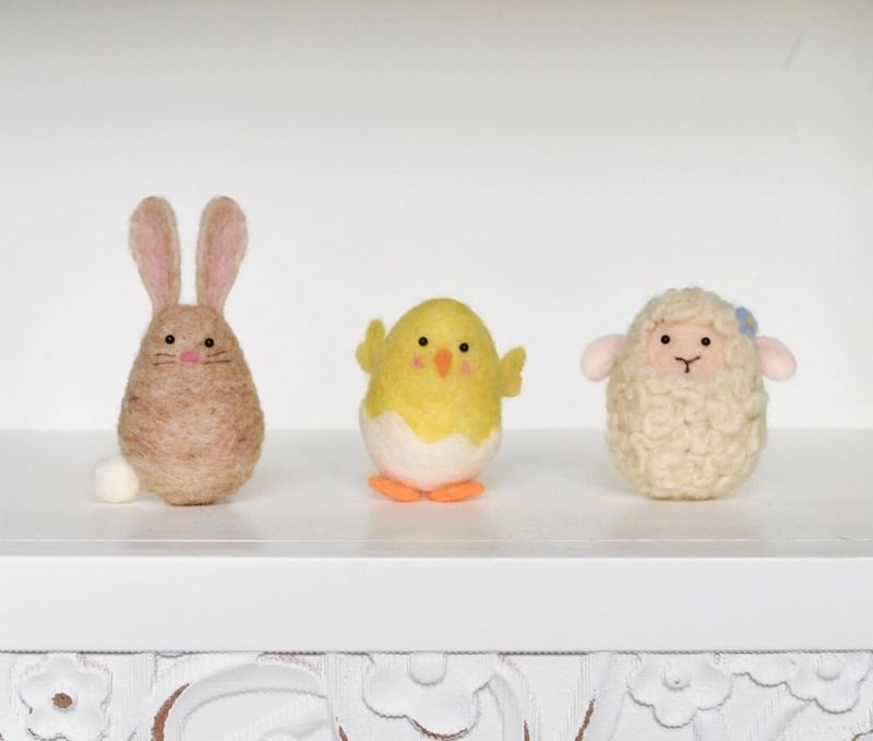 Easter Animal Decorations - Chick Sheep Bunny - Needle Felting Pattern PDF