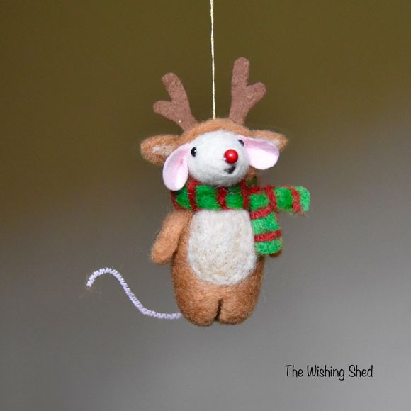 Needle Felted Mouse in reindeer Costume - Ornament 