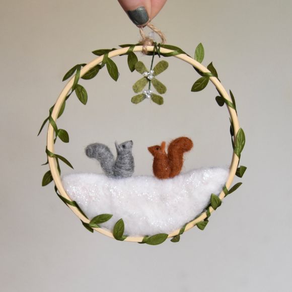 Squirels ‘Under The Mistletoe’ One of a Kind Christmas Ornament  