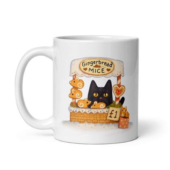 Naughty Cat Selling Gingerbread Mice! Novelty Mug 