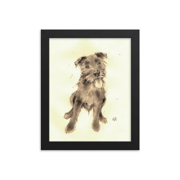 Patterdale Terrier 8x10  Framed Fine Art Print Of An Original Charcoal Drawing By Rachel Austin