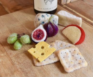 Ready Made needle felted realistic Cheese, Crackers, Figs &amp; Grapes - Christmas Gift - Decorations