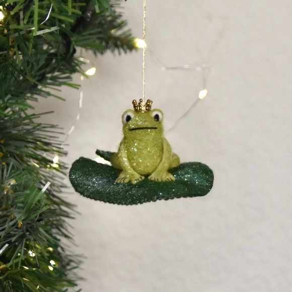 Needle Felted Frog Prince on lily pad  - Ornament 