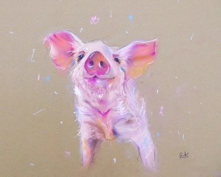 &#x27;Little Pig&#x27; &#x27;8x10&#x27;  Framed Art Print Of An original Pastel Drawing By Rachel Austin