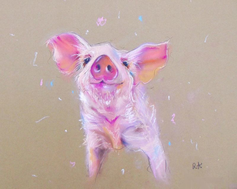 'Little Pig' '8x10'  Framed Art Print Of An original Pastel Drawing By Rachel Austin
