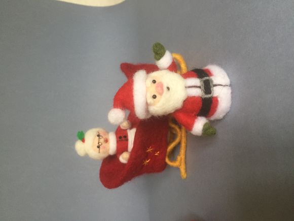 Needle felted Miniature Santa, Mrs Claus and sleigh Ornaments  