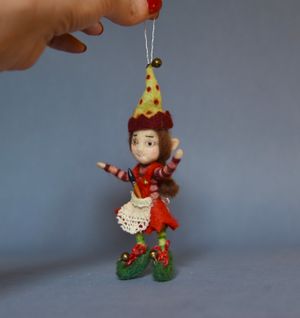 One of a Kind Needle Felted Girl Elf Figure - Christmas Tree Ornament 