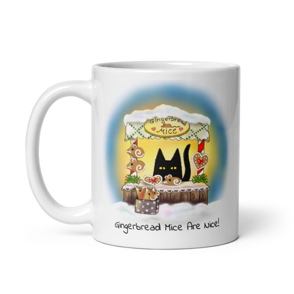 Naughty Cat Selling Gingerbread Mice! Novelty Mug 