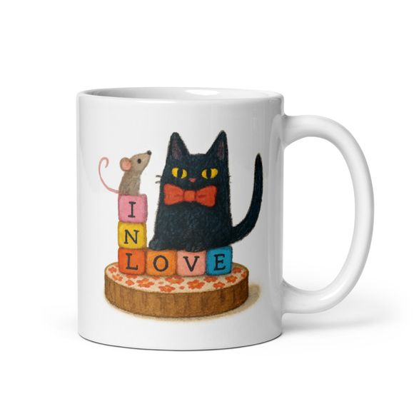 In Love - Naughty Cat With Mouse Friend  - Novelty Mug 