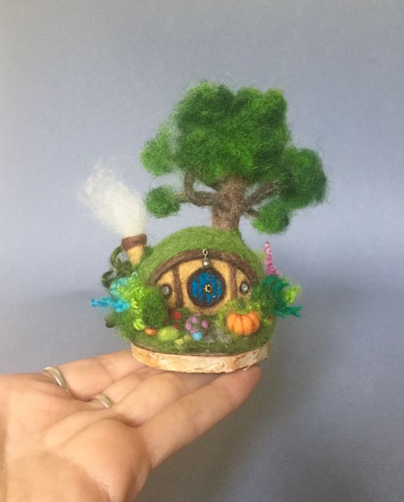 Miniature Needle Felted Hobbit House - Sculpture- One of a Kind 