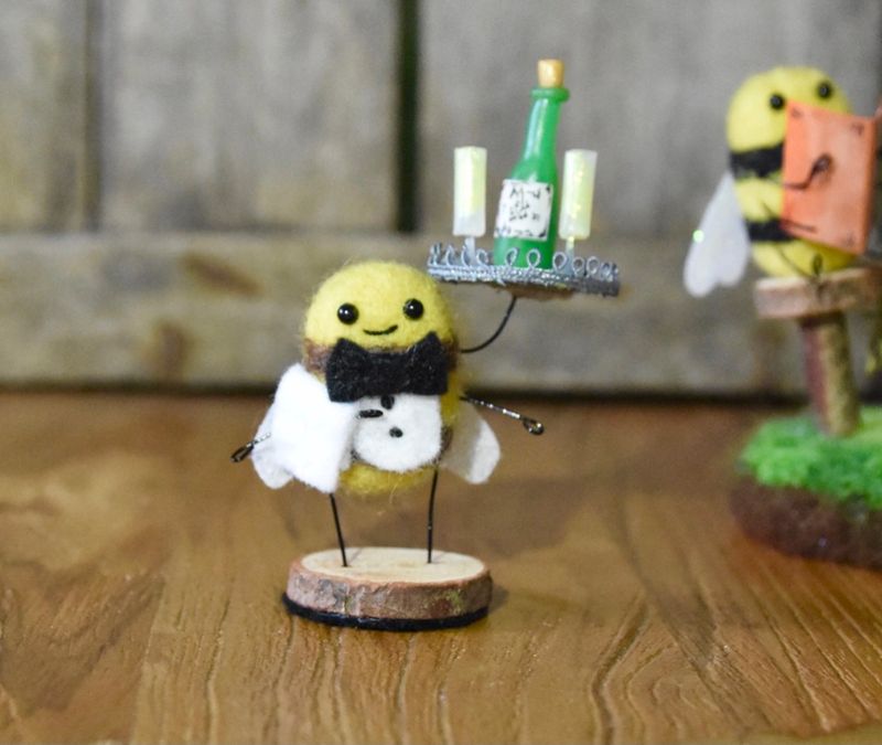 Ready Made Felted Busy Bee Ornament - Waiter - Dollhouse Miniature