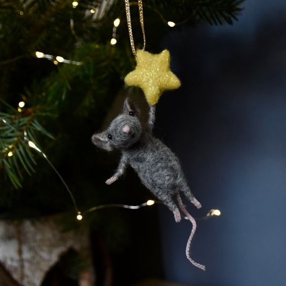Grey Mouse hanging from a star! One of a kind ornament - Mice