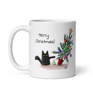 Cat Knocking Over Christmas Tree - Ceramic Mug