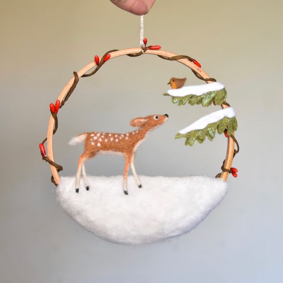 Fawn &amp; Robin One of a Kind Christmas Ornament  
