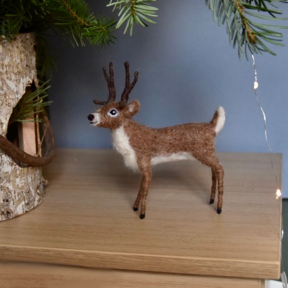 Needle Felted Life-like Miniature Reindeer  - Ornament 