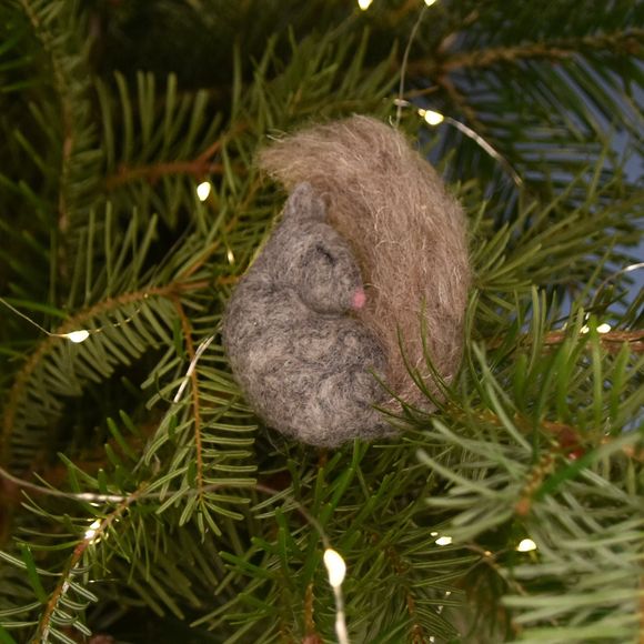Needle Felted Little sleeping grey squirrel  - Ornament 
